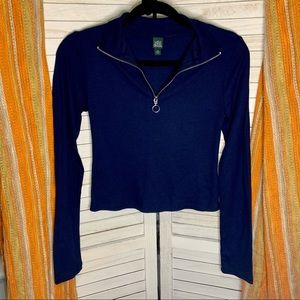 Wild Fable Navy Blue Quarter Zip Retro Long Sleeve Top